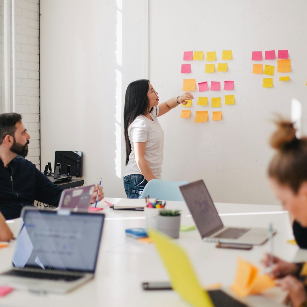 Business team discussing a website project