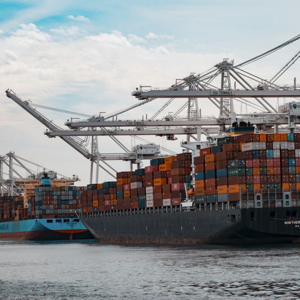 Shipping containers stacked at a port