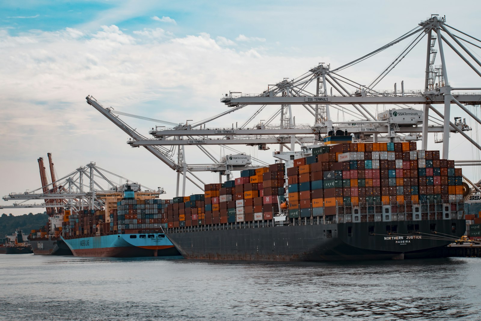 Shipping containers stacked at a port